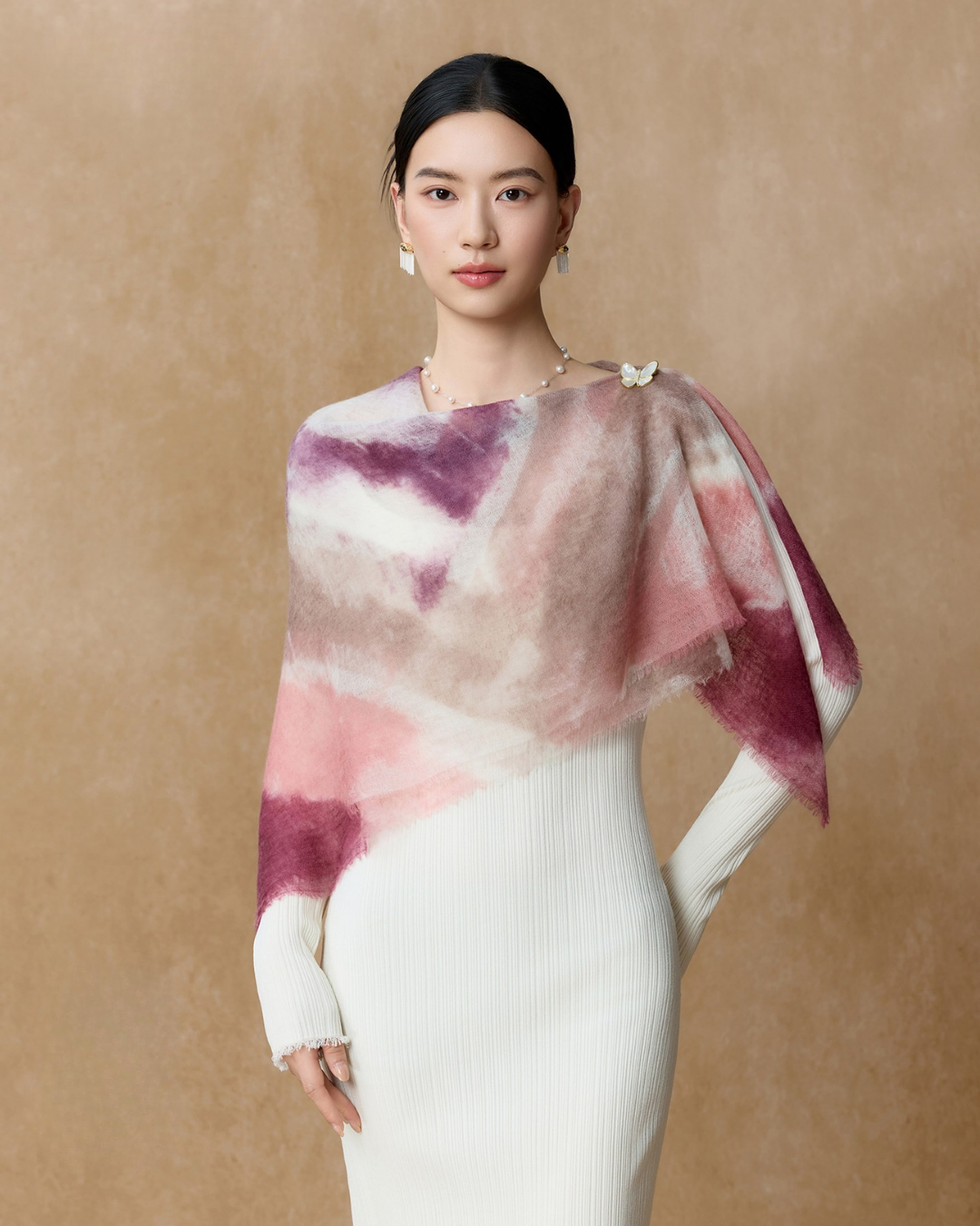 Layered Peaks Hand-Painted Cashmere Square Scarf