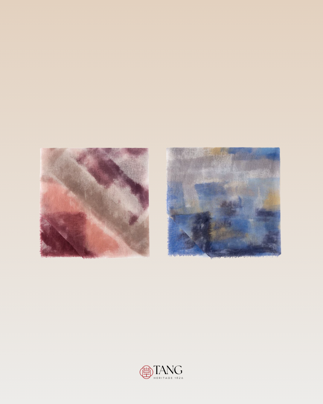Layered Peaks Hand-Painted Cashmere Square Scarf