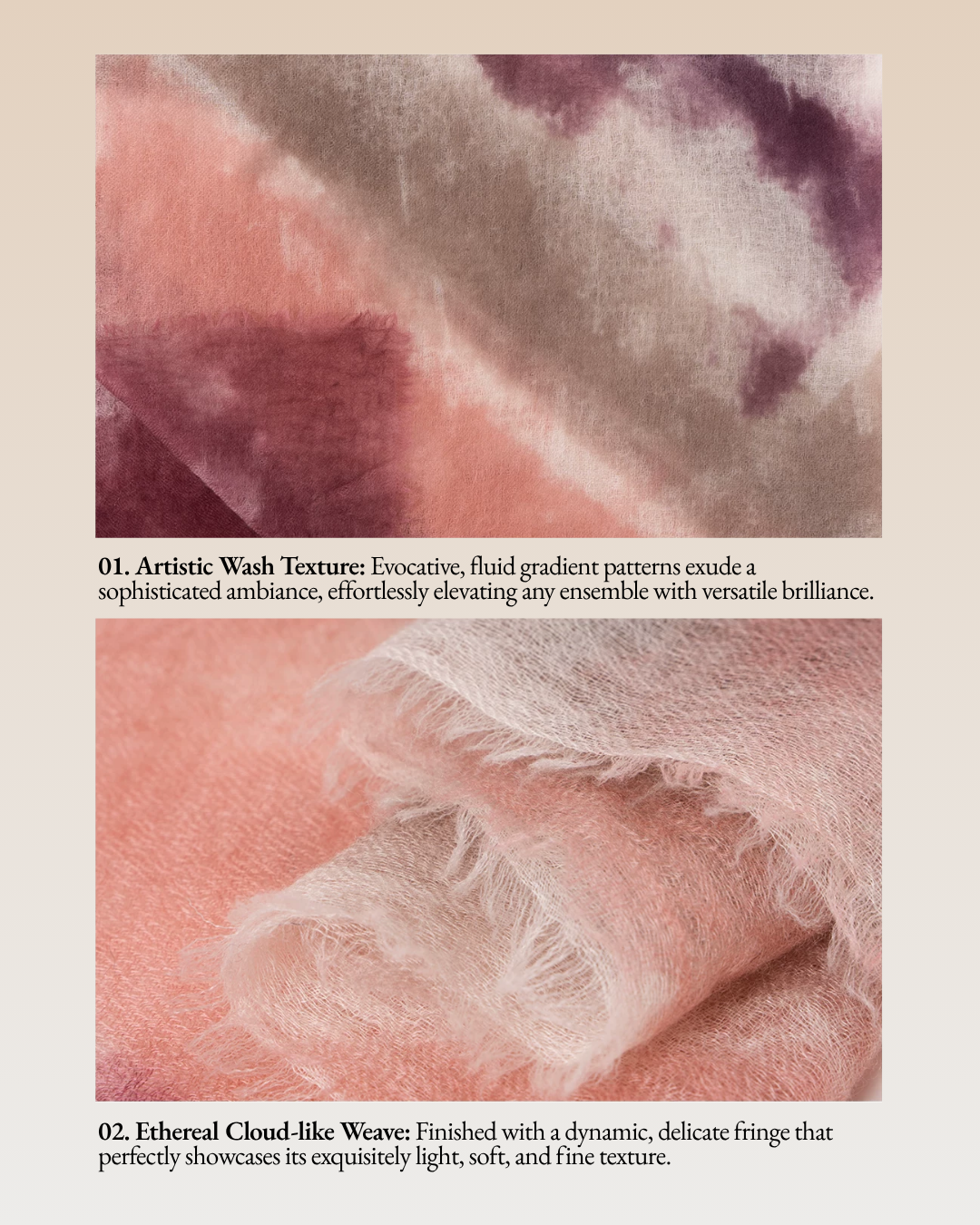 Layered Peaks Hand-Painted Cashmere Square Scarf