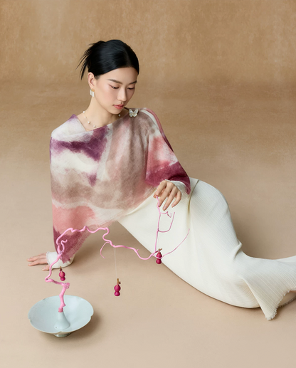 Layered Peaks Hand-Painted Cashmere Square Scarf