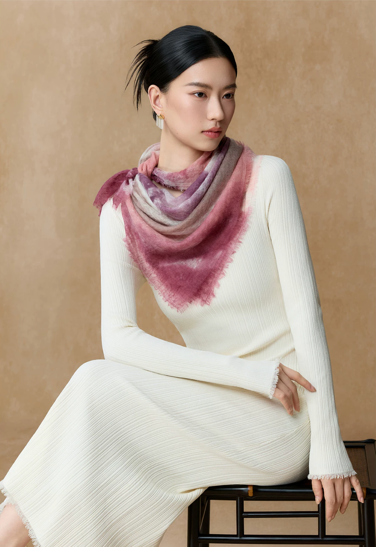 Layered Peaks Hand-Painted Cashmere Square Scarf