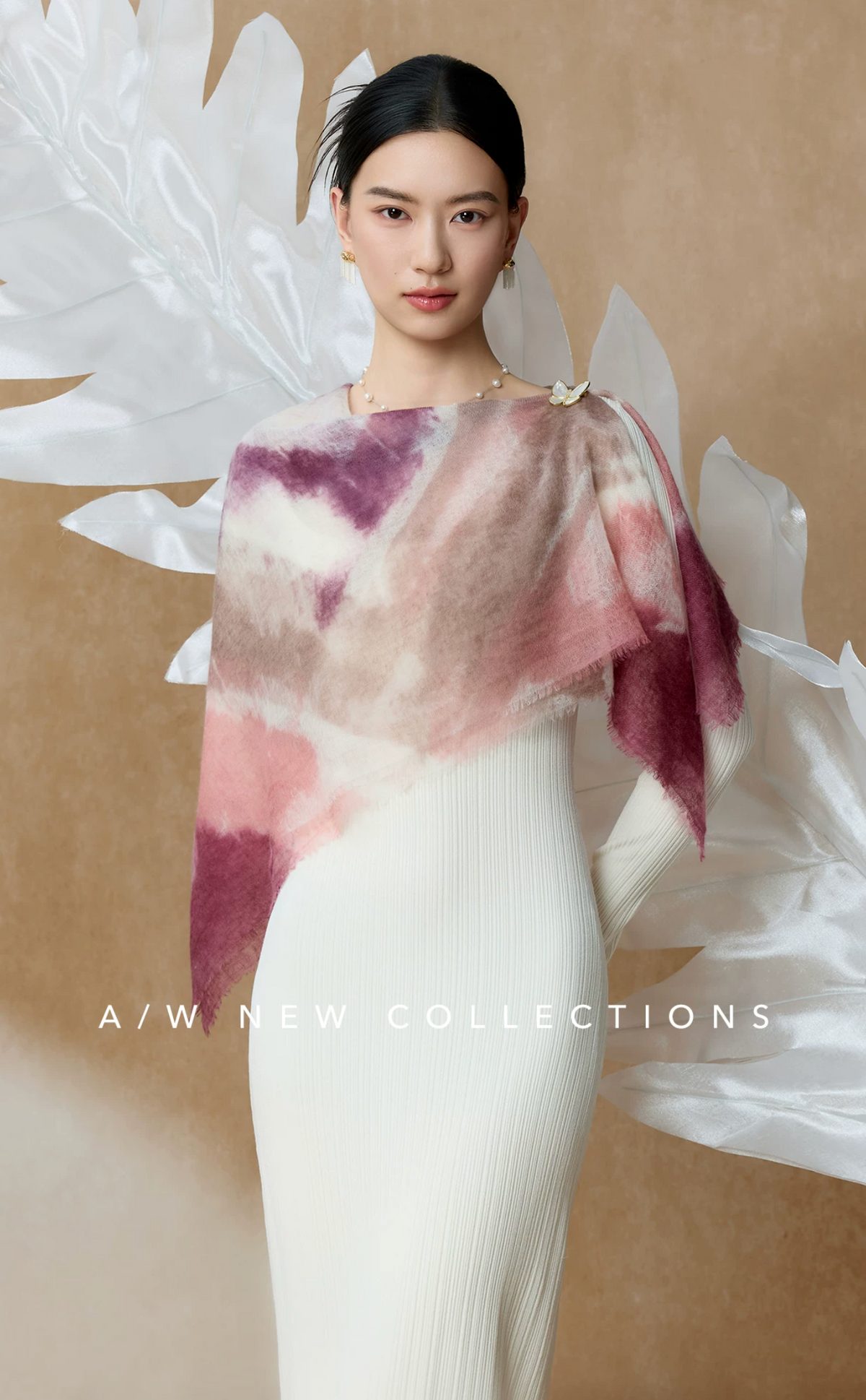 Layered Peaks Hand-Painted Cashmere Square Scarf