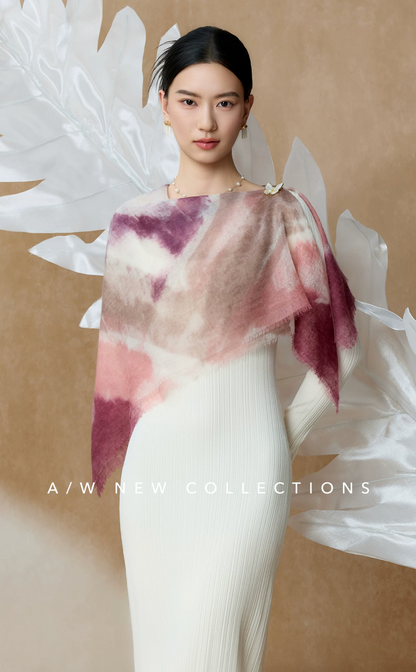 Layered Peaks Hand-Painted Cashmere Square Scarf