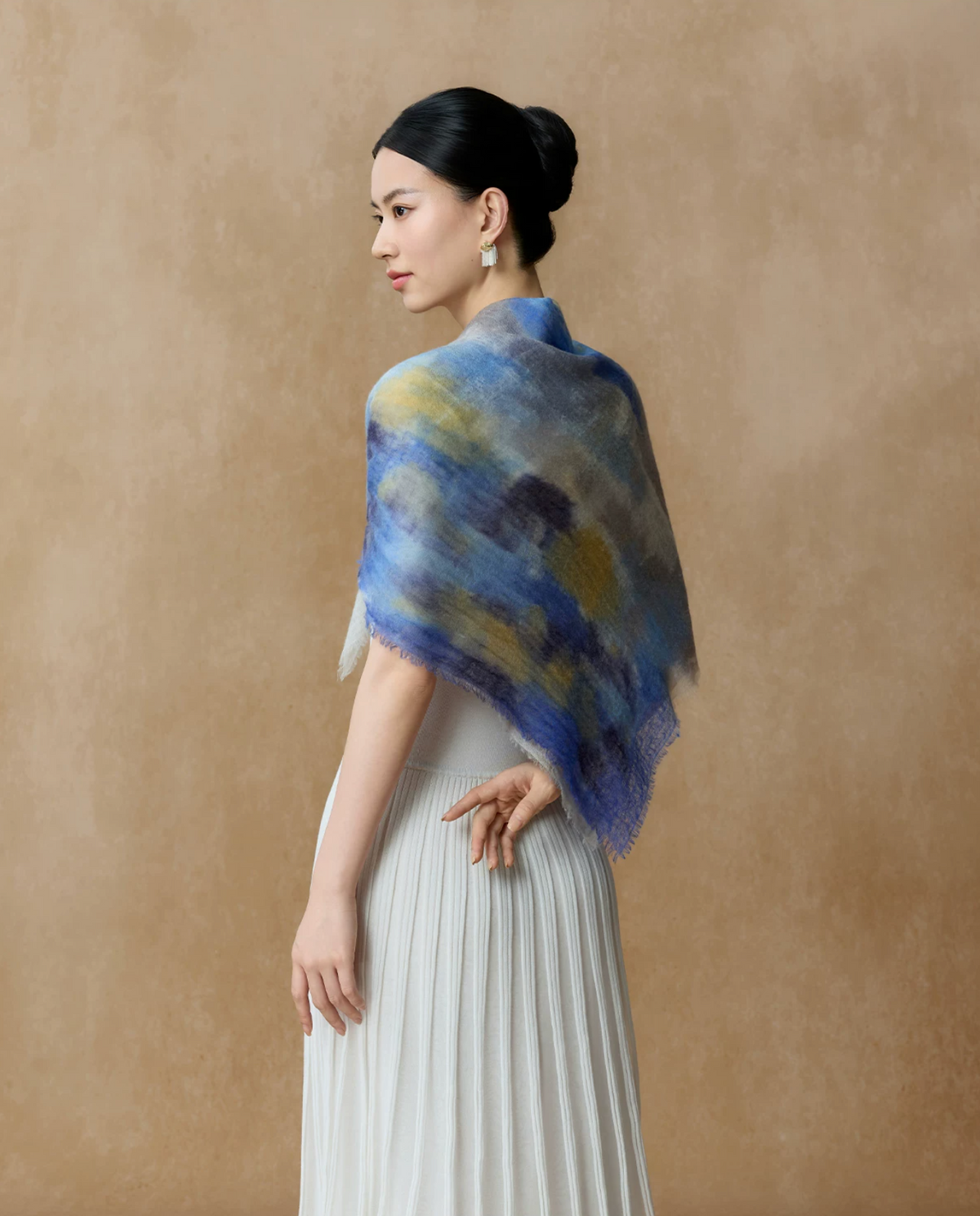 Layered Peaks Hand-Painted Cashmere Square Scarf