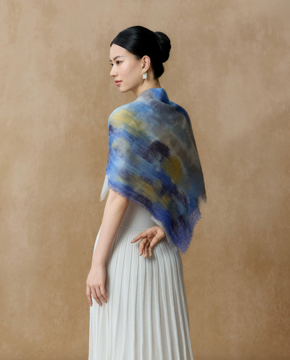 Layered Peaks Hand-Painted Cashmere Square Scarf