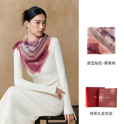 Layered Peaks Hand-Painted Cashmere Square Scarf