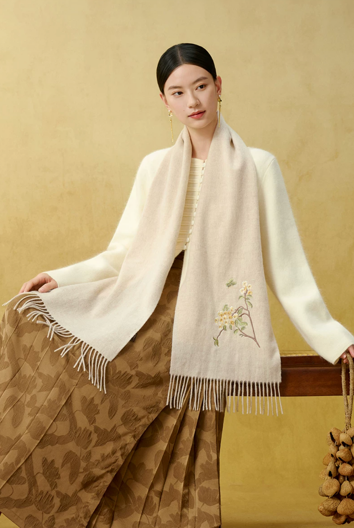 Lilac Blessings Embroidered Wool Scarf