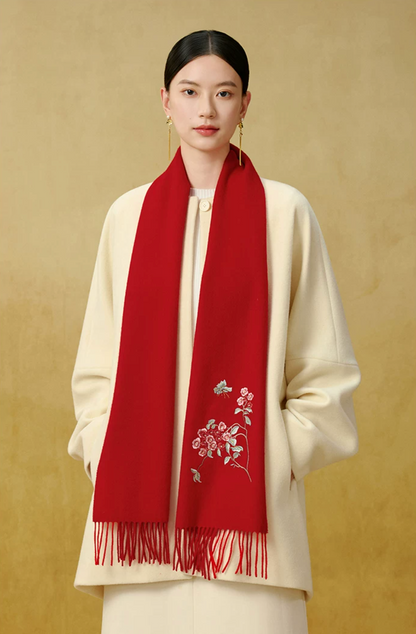 Lilac Blessings Embroidered Wool Scarf