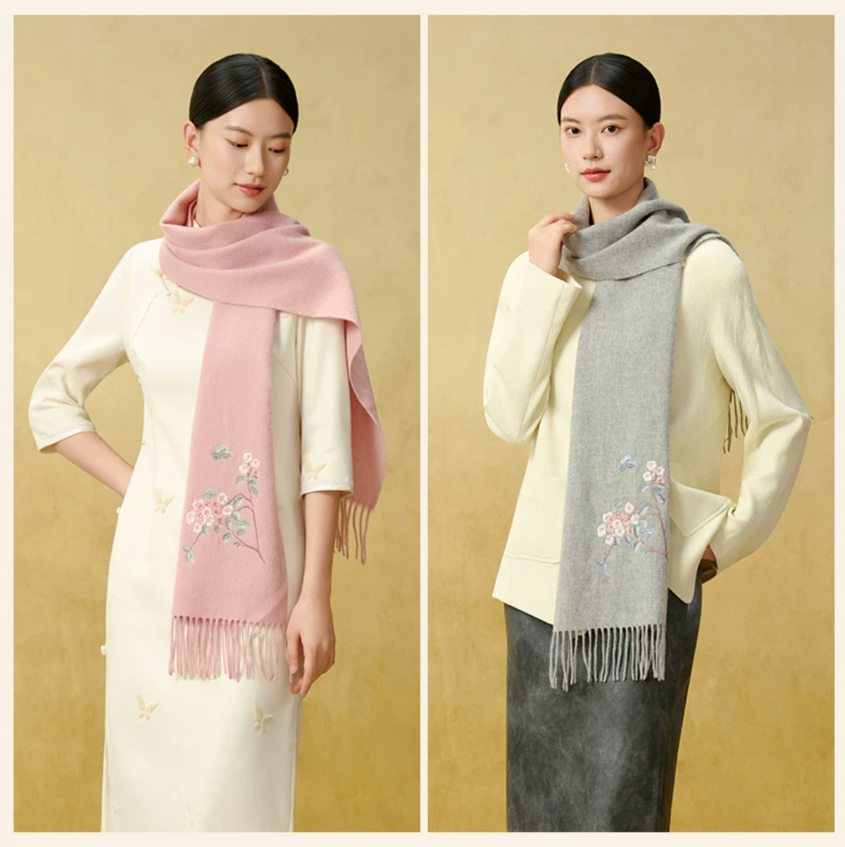 Lilac Blessings Embroidered Wool Scarf
