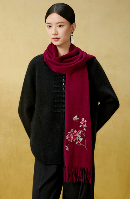 Lilac Blessings Embroidered Wool Scarf