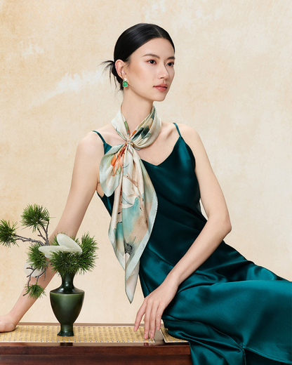 Lingering Fragrance Printed Mulberry Silk Square Scarf