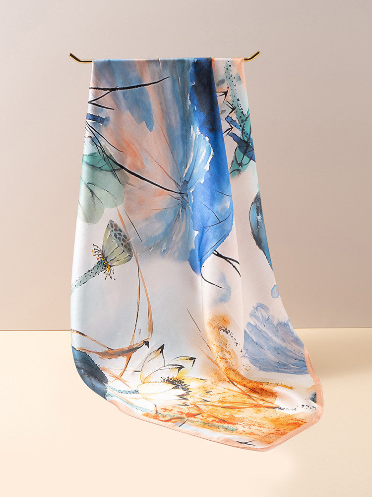 Lingering Fragrance Printed Mulberry Silk Square Scarf