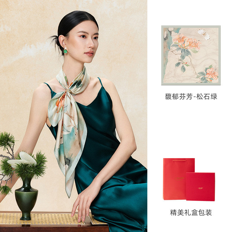 Lingering Fragrance Printed Mulberry Silk Square Scarf