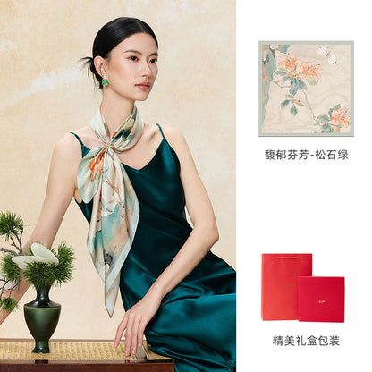 Lingering Fragrance Printed Mulberry Silk Square Scarf