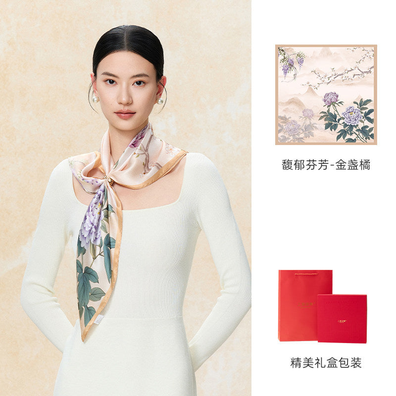 Lingering Fragrance Printed Mulberry Silk Square Scarf