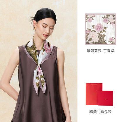 Lingering Fragrance Printed Mulberry Silk Square Scarf