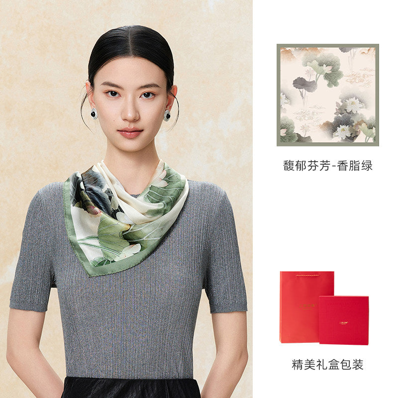Lingering Fragrance Printed Mulberry Silk Square Scarf