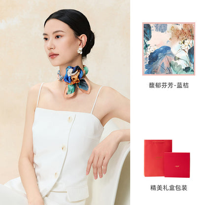 Lingering Fragrance Printed Mulberry Silk Square Scarf