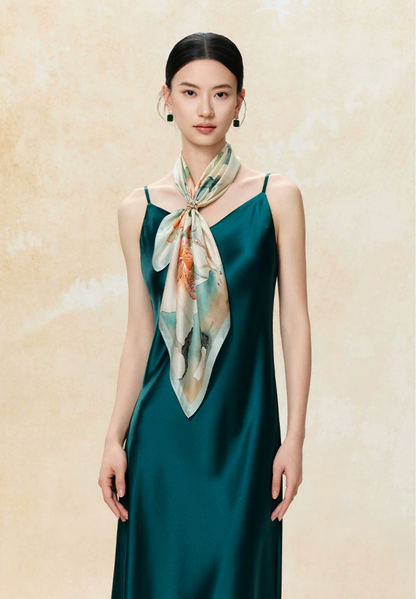 Lingering Fragrance Printed Mulberry Silk Square Scarf