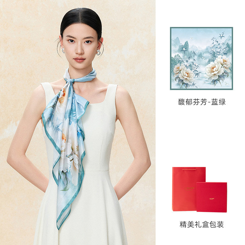 Lingering Fragrance Printed Mulberry Silk Square Scarf