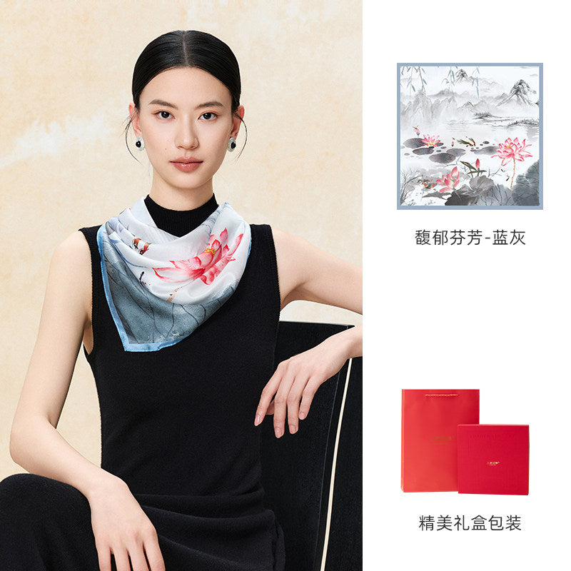 Lingering Fragrance Printed Mulberry Silk Square Scarf