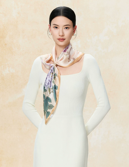 Lingering Fragrance Printed Mulberry Silk Square Scarf