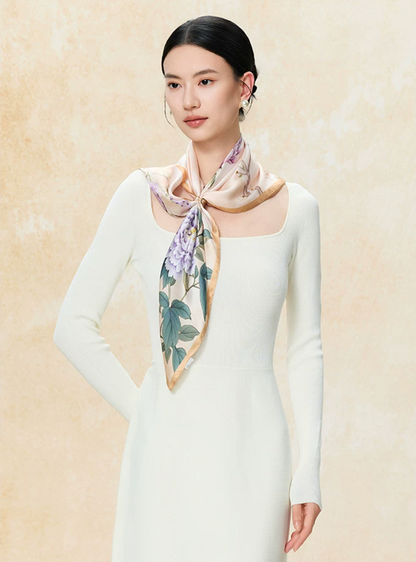 Lingering Fragrance Printed Mulberry Silk Square Scarf