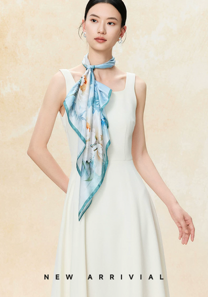 Lingering Fragrance Printed Mulberry Silk Square Scarf