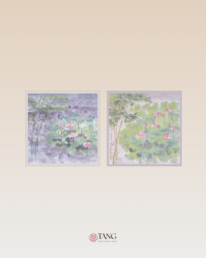 Lotus Harmony Printed Mulberry Silk Square Scarf