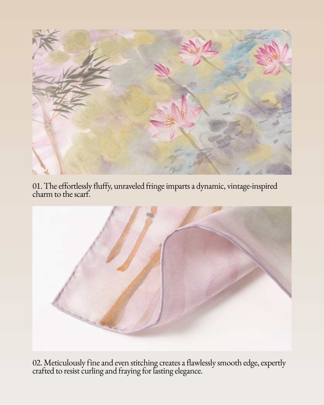 Lotus Harmony Printed Mulberry Silk Square Scarf