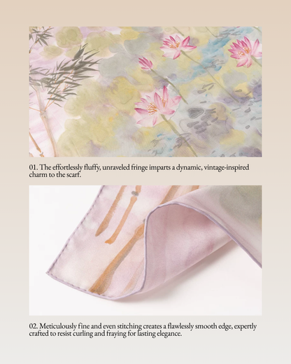 Lotus Harmony Printed Mulberry Silk Square Scarf