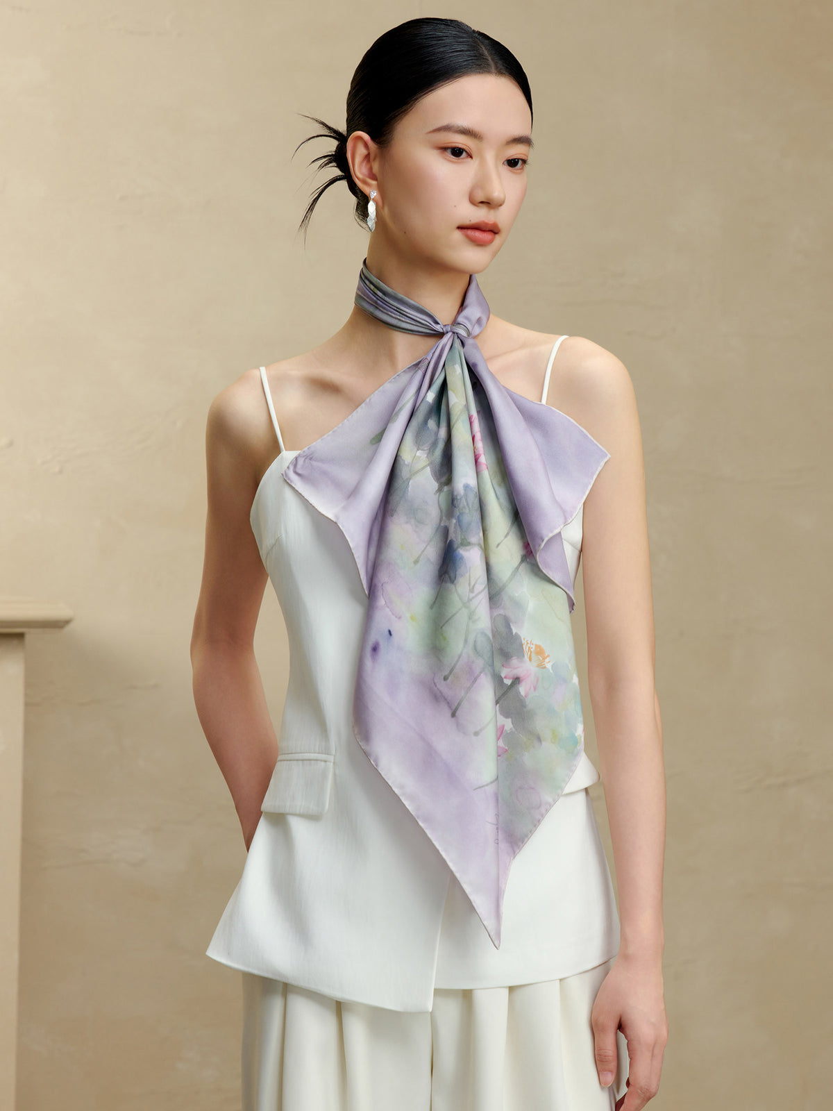 Lotus Harmony Printed Mulberry Silk Square Scarf