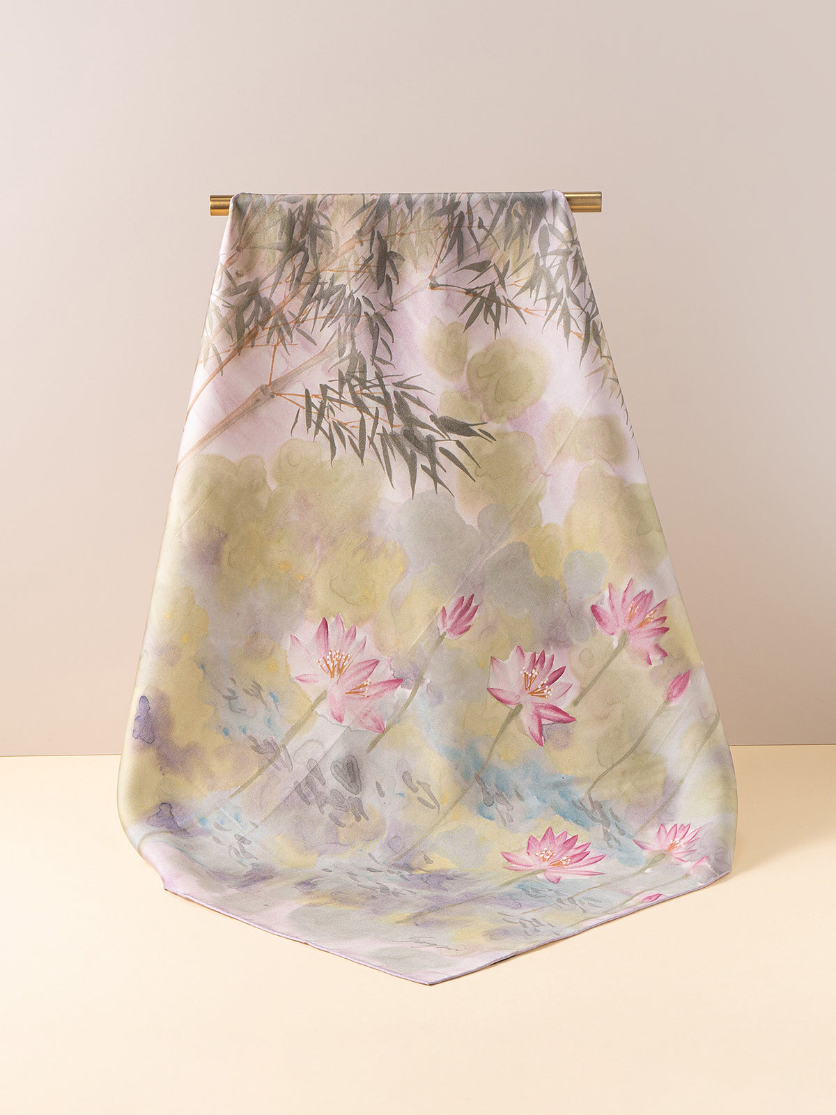 Lotus Harmony Printed Mulberry Silk Square Scarf