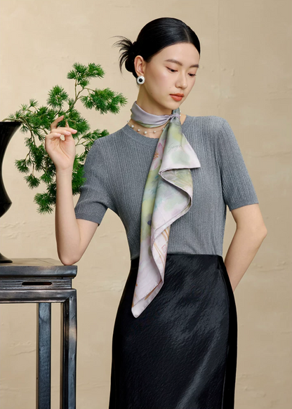 Lotus Harmony Printed Mulberry Silk Square Scarf