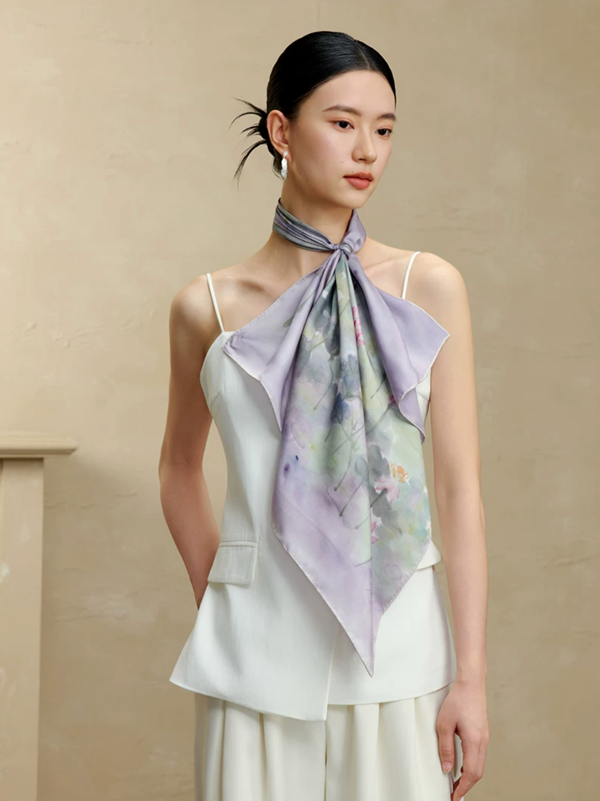 Lotus Harmony Printed Mulberry Silk Square Scarf