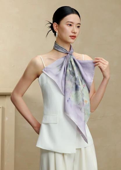 Lotus Harmony Printed Mulberry Silk Square Scarf