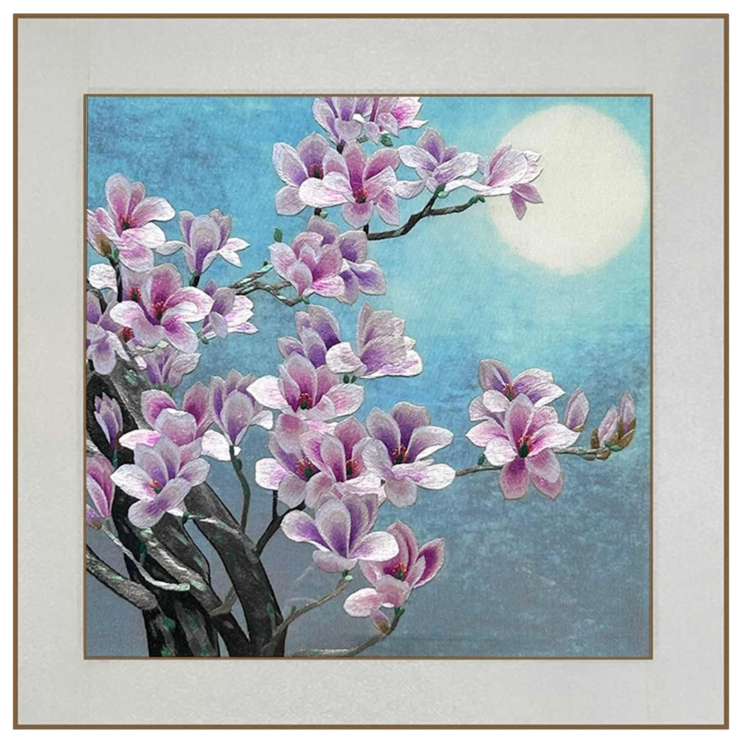 Su Embroidery Framed Wall Painting Art | Magnolia Under the Moon