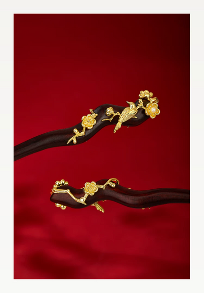 Magpie on Plum Sandalwood Hairpin