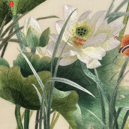 Su Embroidery Framed Wall Painting Art | Mandarin Ducks Among the Lotus