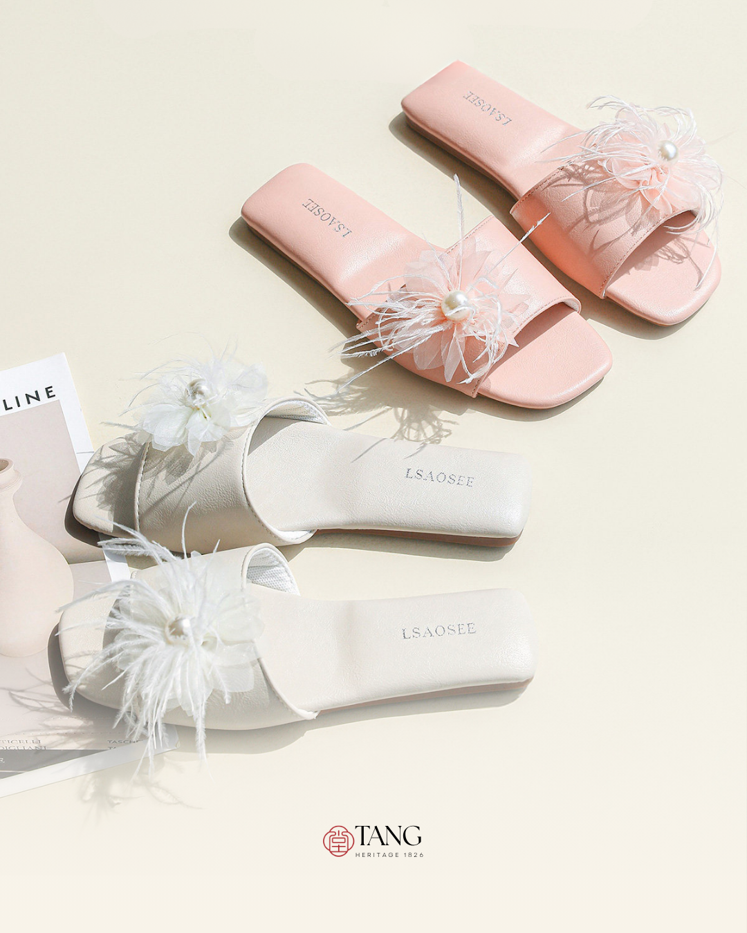 Pearl Plume Feather Women Indoor Slipper