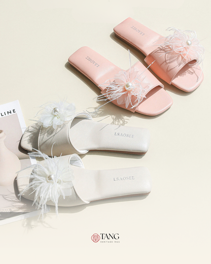 Pearl Plume Feather Women Indoor Slipper