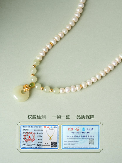 Vivienne Jade Peace Buckle Pearl Necklace