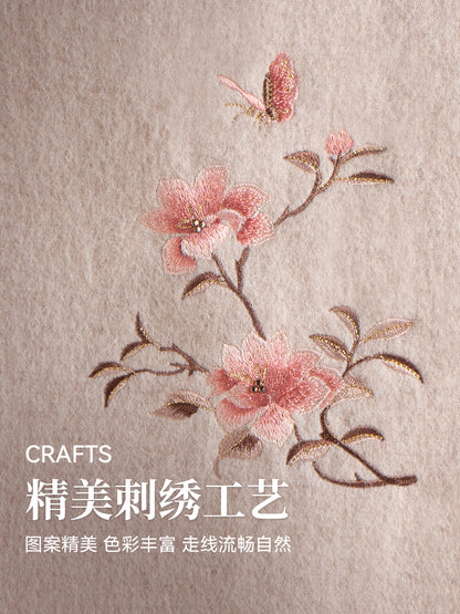 Orchid Blessings Embroidered Wool Scarf