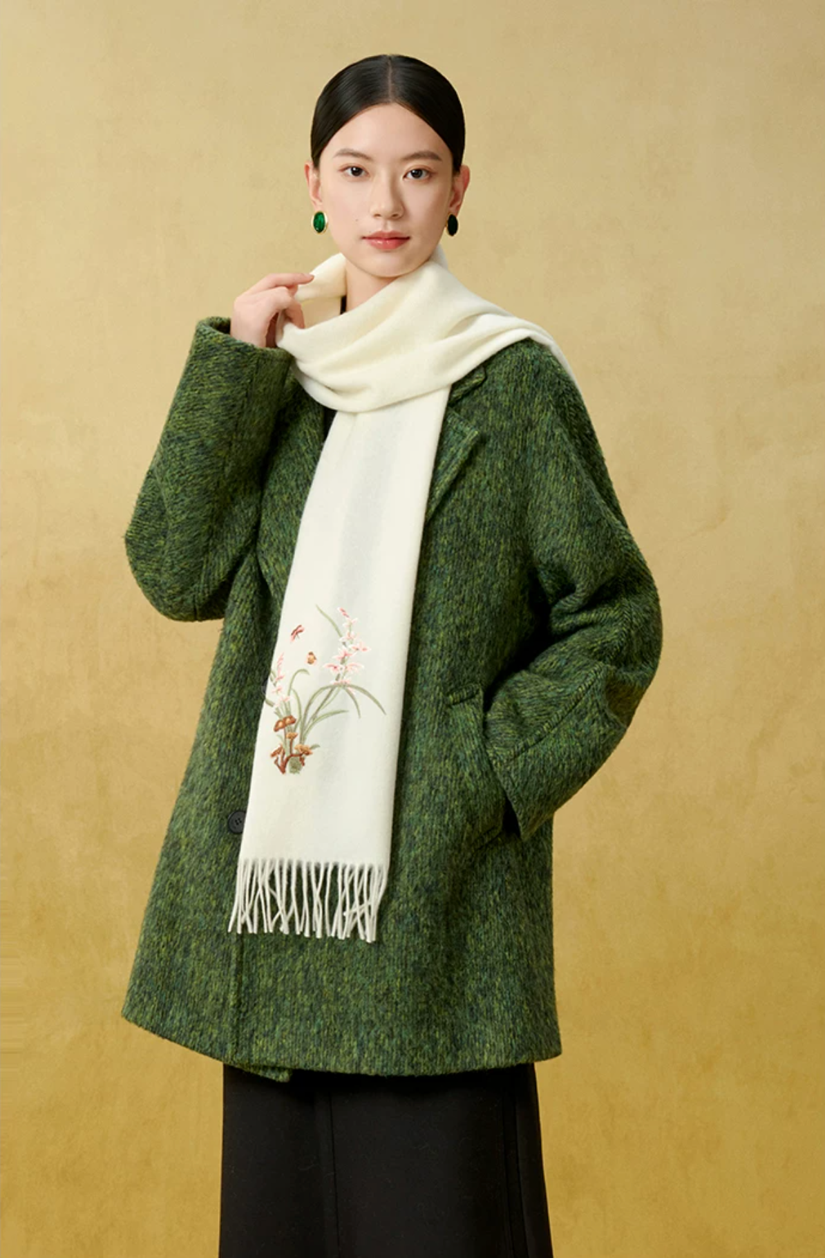 Orchid Blessings Embroidered Wool Scarf
