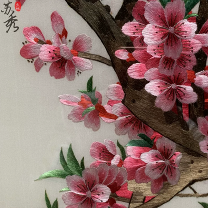 Su Embroidery Framed Wall Painting Art | Peach Blossom and Butterflies