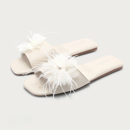 Pearl Plume Feather Women Indoor Slipper