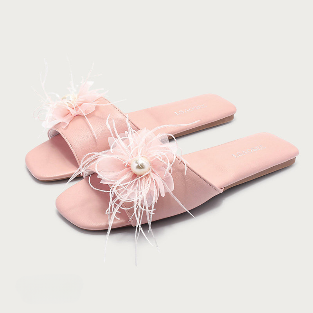 Pearl Plume Feather Women Indoor Slipper