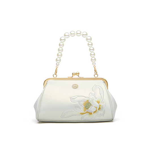 Lotus Poetry Pearl Handle Clutch