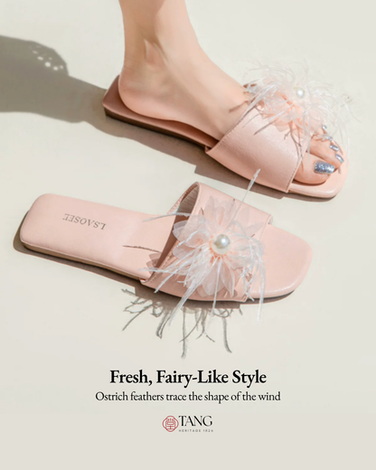 Pearl Plume Feather Women Indoor Slipper