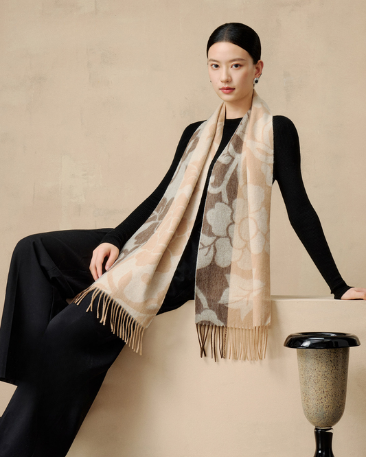 Peony Silhouette Reversible Wool Scarf